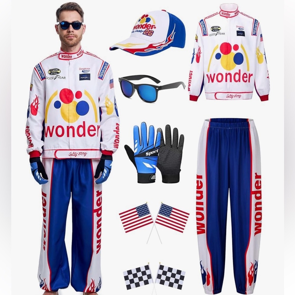 Ricky Bobby “Wonder Bread” Talladega Nights Costume Bundle (2XL/XL)